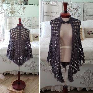 Beautiful crocheted Gray shaw with fringes